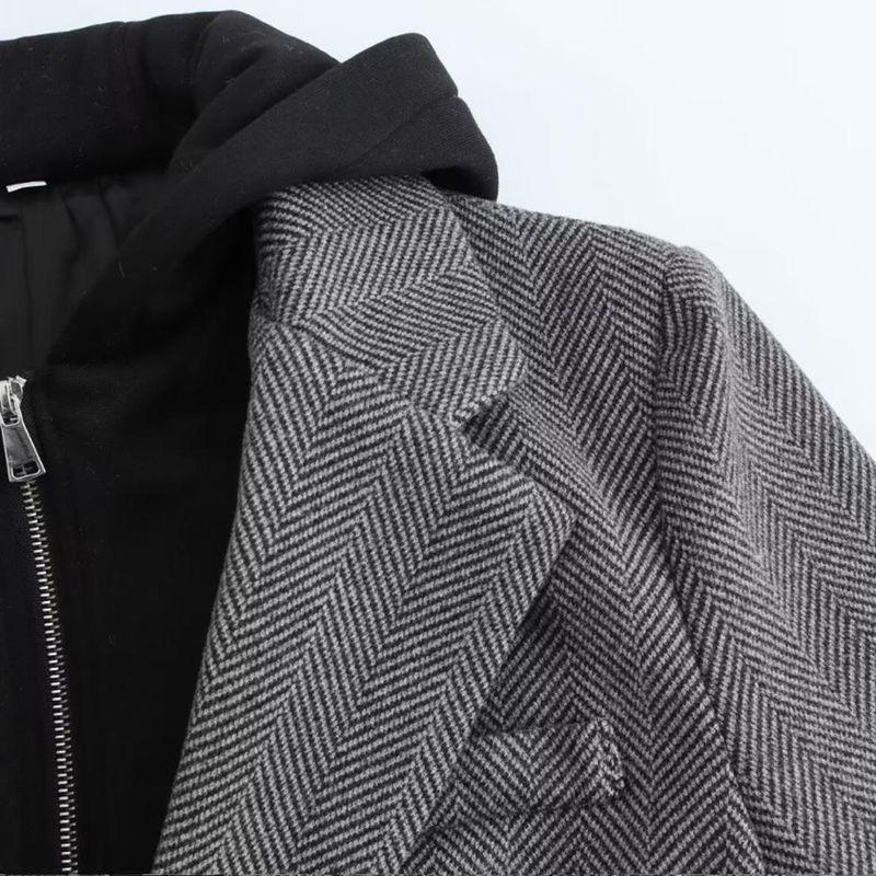 Kaslead New Arrival Women's Fashion Style Fashion Hooded Patchwork Herringbone Twill Suit Outwear 4387368