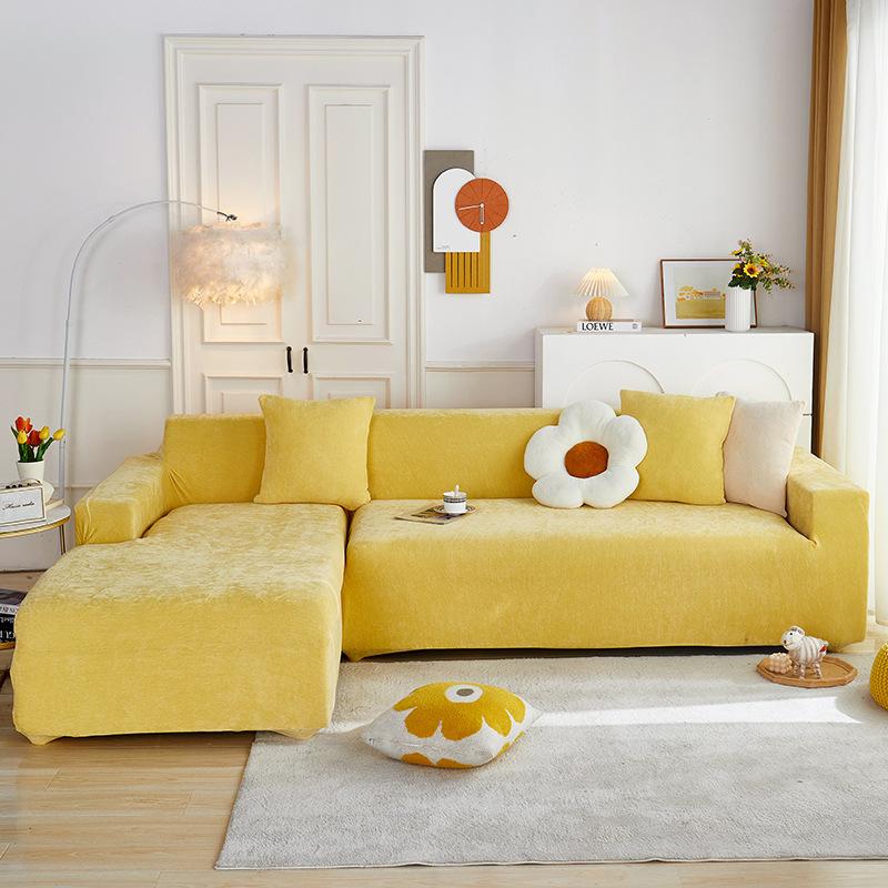 Fluwelen Bankhoezen Elastische Bankhoes Verdikken Stretch Slipcover voor Woonkamer 2/3 Zits Fauteuil L-vormige Bankhoes