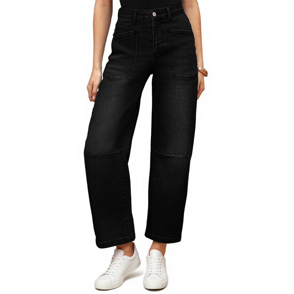 Women's High Waist Washed Women's Jeans Fashionable Versatile Straight Leg Pants