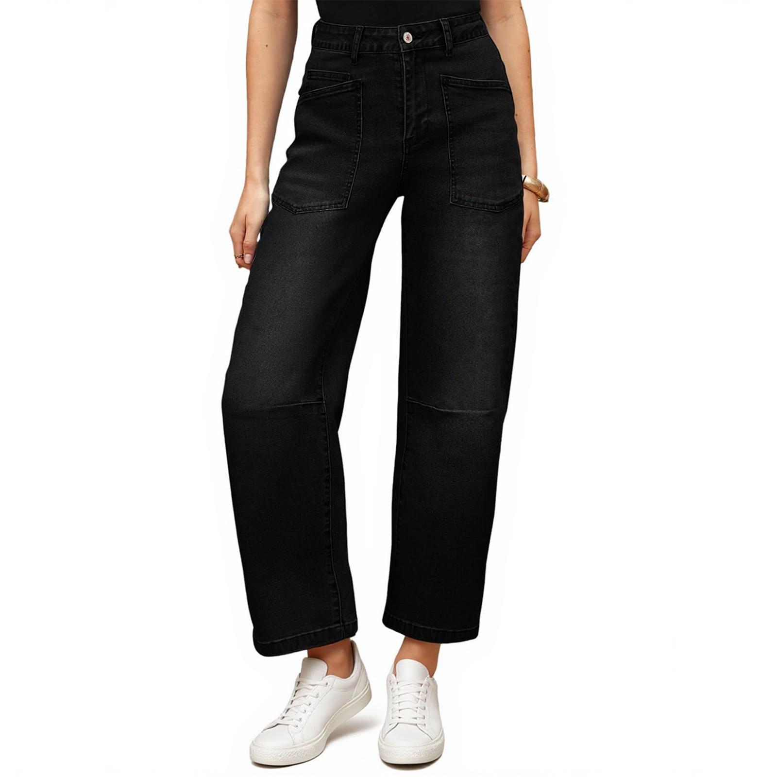 

Женские потертые женские джинсы с высокой талией Модные универсальные прямые брюки L чёрный