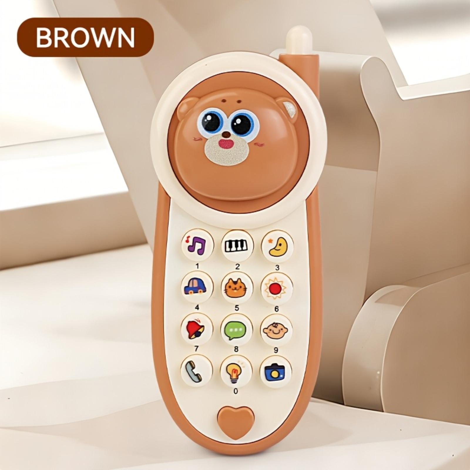 

Educational Bear Toy Phone Early Learning Device with Built-in Light and Songs Interactive Toddler Phone Toy for Cognitive Development and Play One Size коричневый
