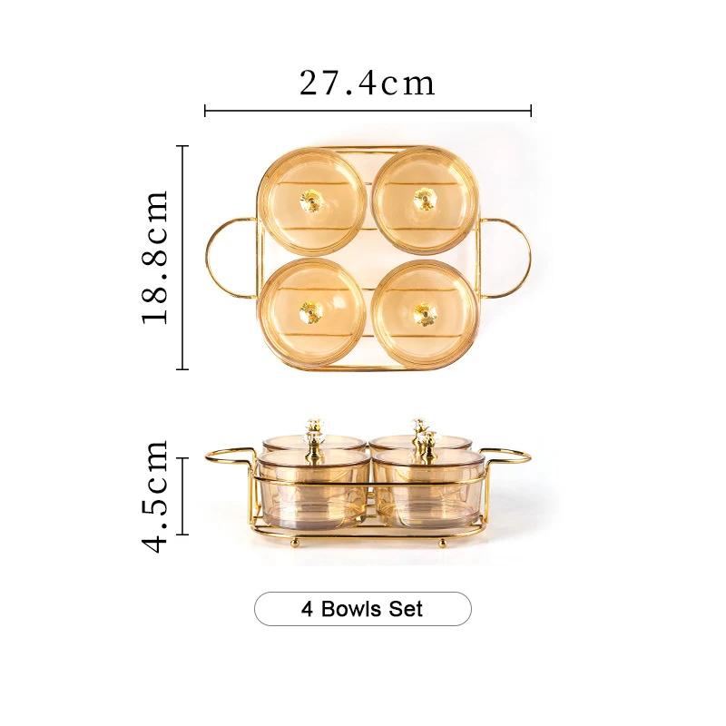 Nordic Luxury Glass Tableware Small Fruit Dessert Snack Serving Bowls with Dustproof Lid Household Party Food Serving Plates