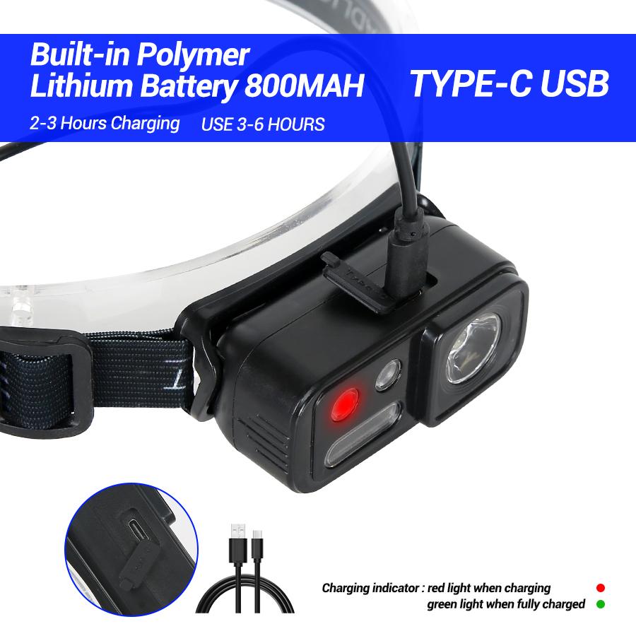 1-10PCS LED Induction Headlamp 6 Modes Fishing Headlight Built-in Battery USB Rechargeable Outdoor Super Bright Camping Lamp