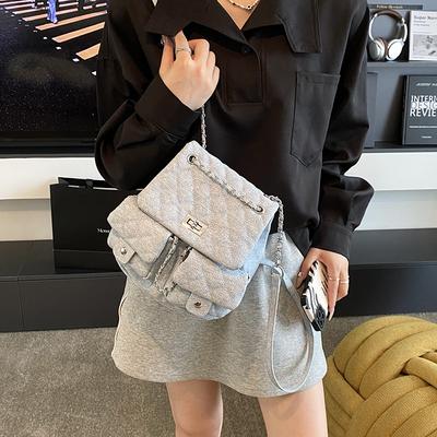 Fashion Rhombus Embroidered Thread Chain Bag Bag 2025 New Denim Commuter Handbag Simple Lock Texture Backpack