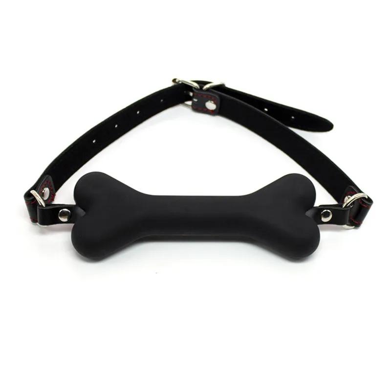Cute Solid Leather Harness Mouth Silicone Dog Bone Ball Gag  Mouth Plug Couples Flirting Sex Products For Women