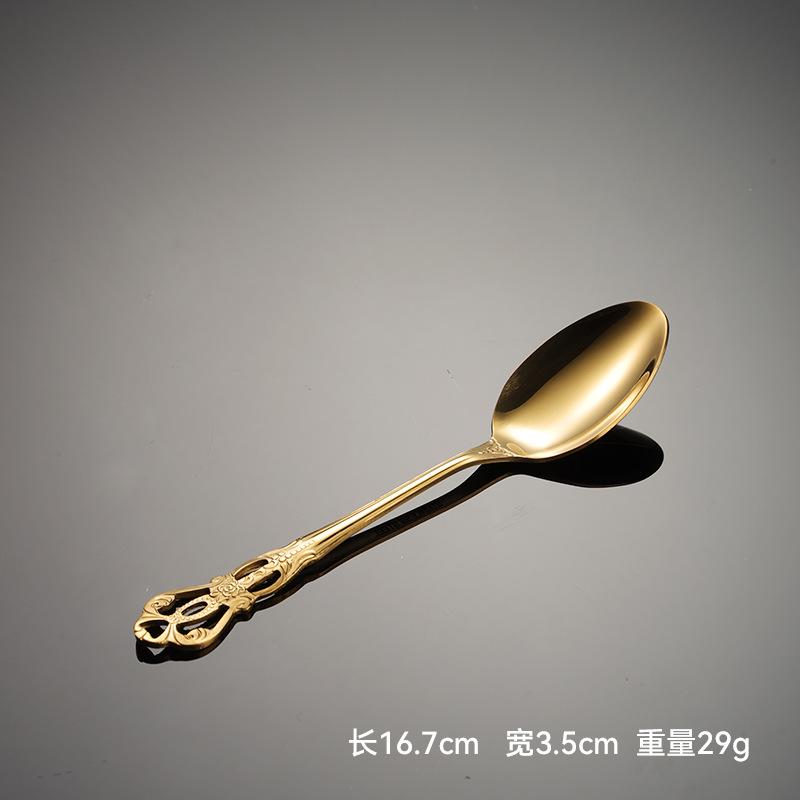 Stainless steel Royal Court series Western food knife, fork and spoon Hollow handle Golden gift 5-piece set Main meal spoon