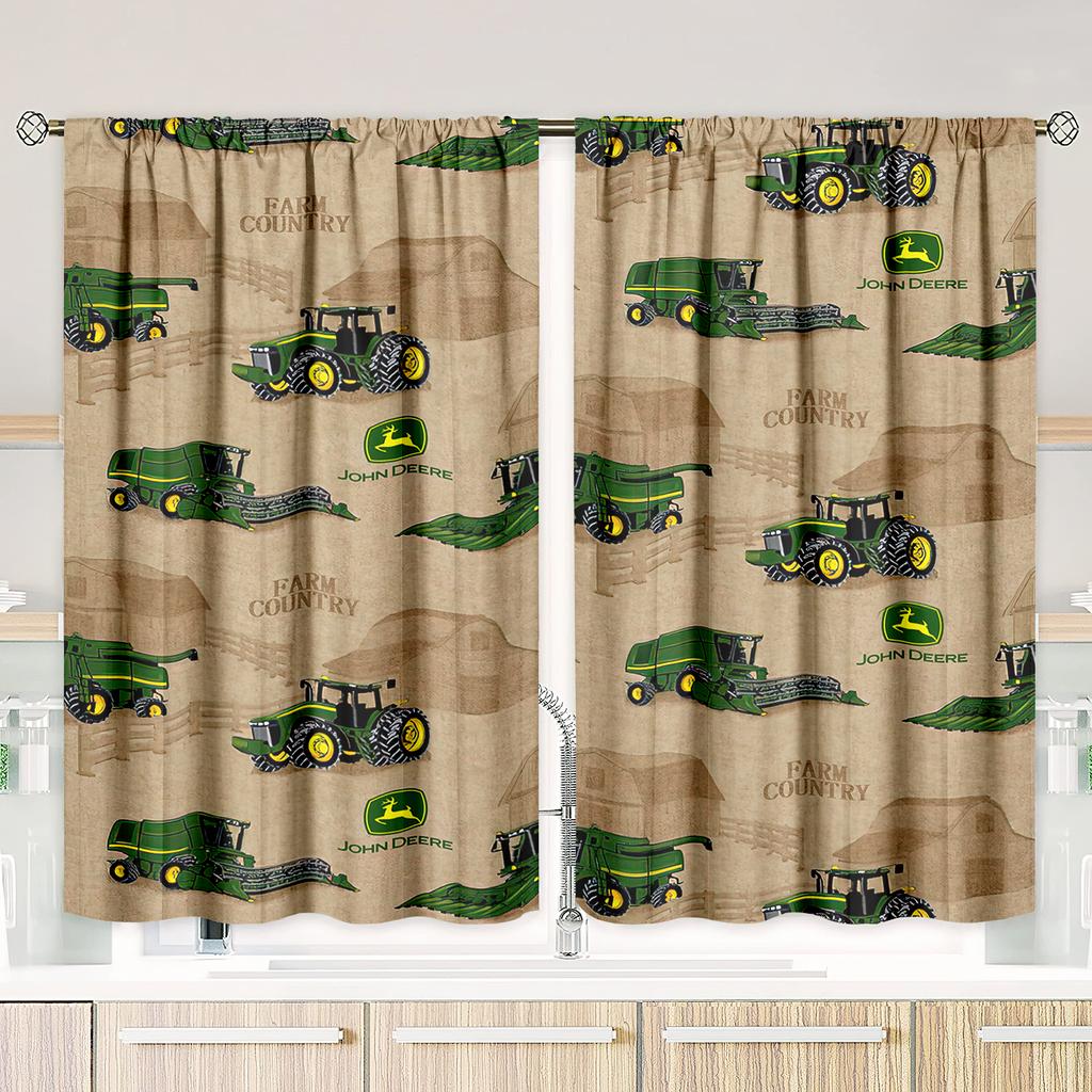 2 Stück – Cartoon-Bulldozer – bedruckter Vorhang – Polyestermaterial – geeignet für Schlafzimmer, Wohnzimmer, Arbeitszimmer, Sichtschutzvorhang