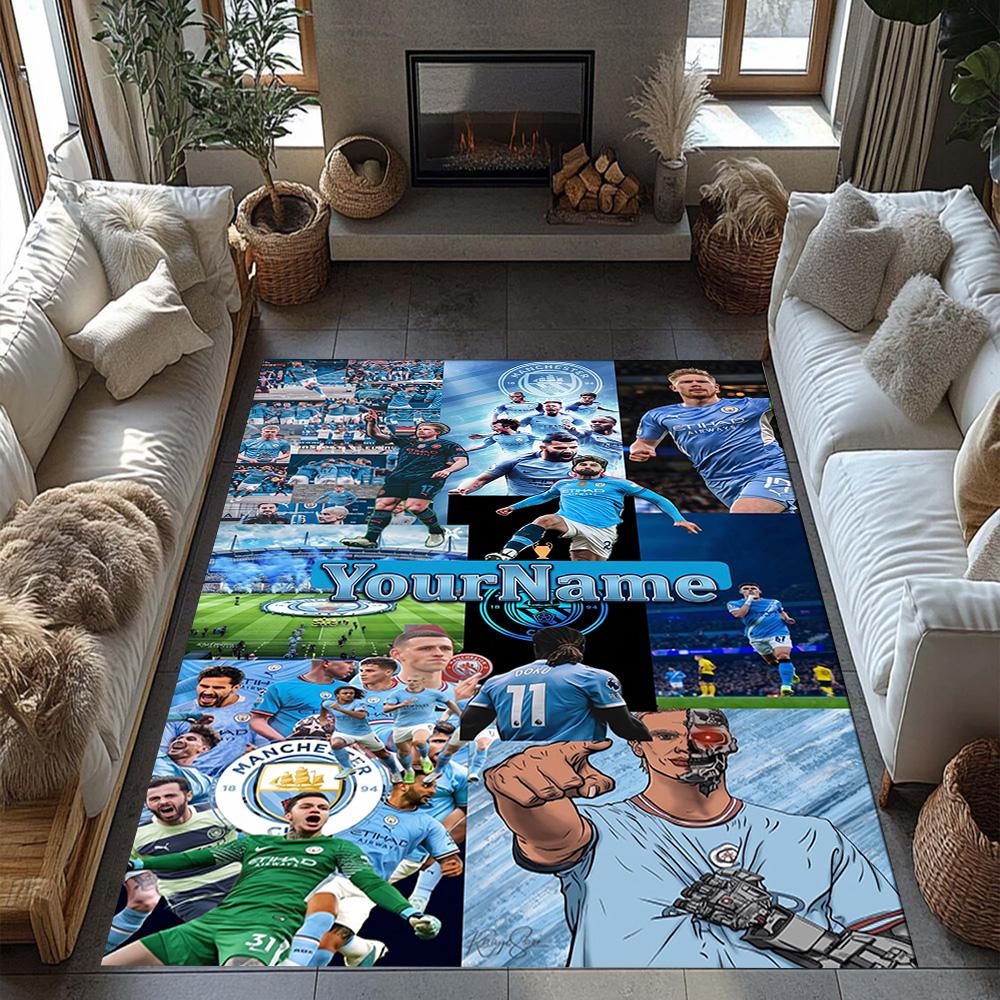 Manchester City Personalized Name Carpet Design for Outdoor Dormitory Dining Room Decorate room Antislip Carpet Anime Office Decor