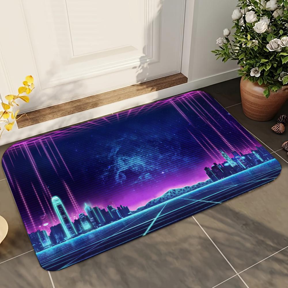 1pc Purple White Wave Gaming Bathroom Absorbent Mats Anti-Slip Mats Home Decor Supplies Carpets Home Kitchen Floor Mats