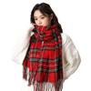 Plaid Scarf Girls Autumn and Winter Big Red Neck Protector Scarf with Big Shawl Cape Cape Dual-purpose College Style