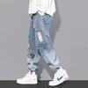 YOA Men's Trendy Autumn Cartoon Graffiti Drawstring Jeans