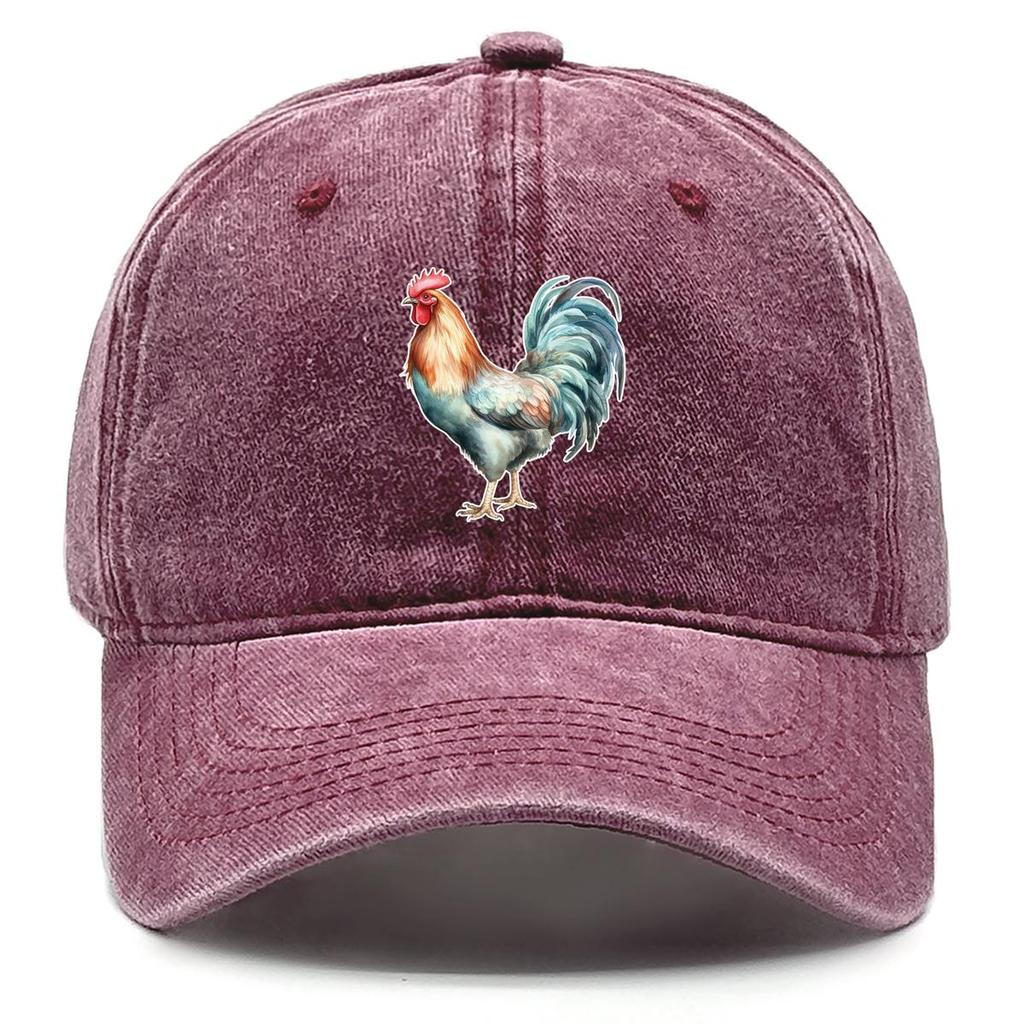 Lifelike Rooster Print Snapback Sun Hat, Animal Flat Cap Slouchy Cozy Retro Curved Brim Adjustable Baseball Cap