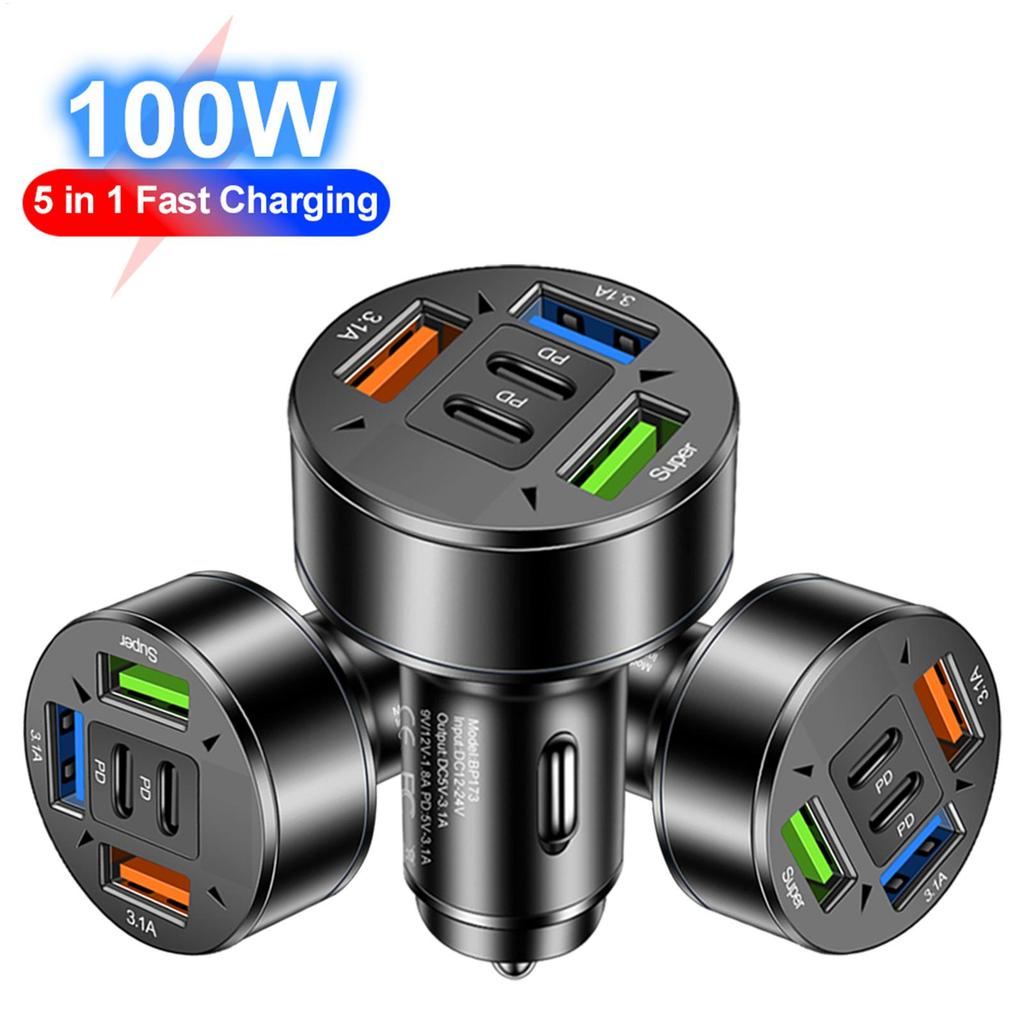 Car Charger Multi-Ports 3USB2PD Car Charger Type C Pd Super Fast Charging Mobile Phone Socket Adapter In Car for Family Travel