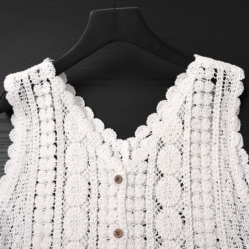Crochet Vest Fringed Sleeveless Hollow-out Openwork Button-front Knit Blouse Sweater Vest Women Boho Festival Spring Summer 2026