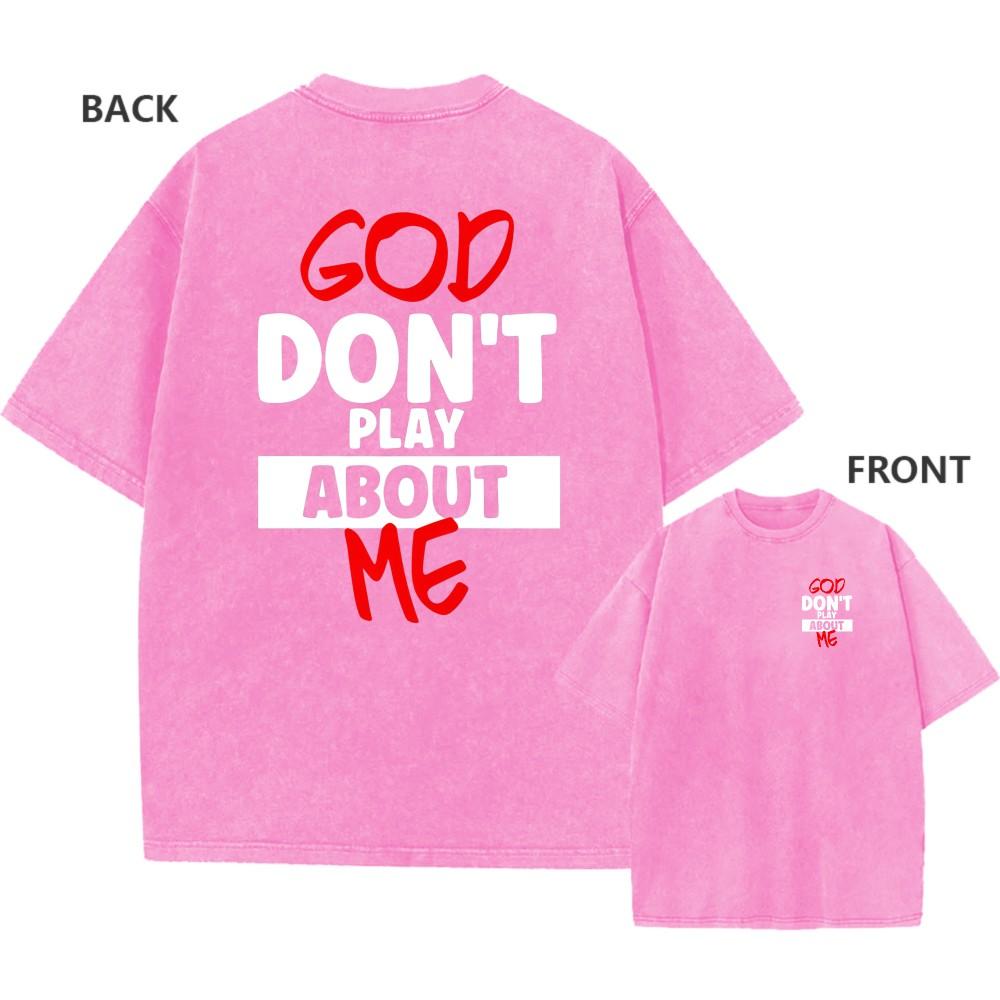 Mens Vintage Oversized Washed TShirt Retro Faith God Dont Play Casual Tee