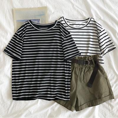 Sommer europäischen und amerikanischen gestreiften T-Shirt Kurzarm lose lässige Top Damenbekleidung