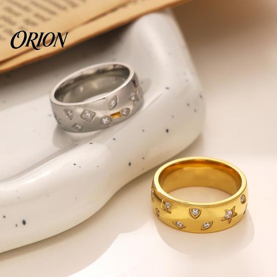 Titanium Steel Ring with Rhinestones, Star Geometric Pattern Band for Daily Wear Jewelry Men Women, Anti-Tarnish Hypoallergenic Finger Ring, Gift Him