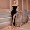 Amazon European and American Fashion and Sexy Suspender Waist Evening Dress High Split Fork Leak Back Hip Wrap Slim Dress