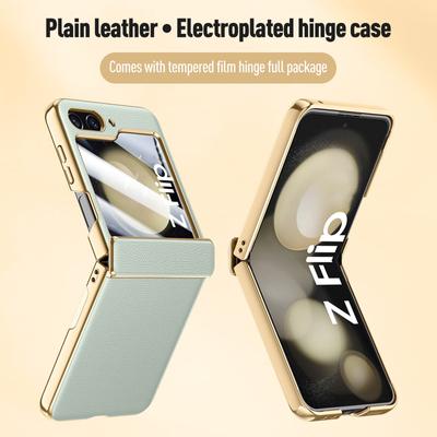 Do Samsung Z Flip 5 Powłoka Skórzana Zawias Etui Do Samsung Galaxy Z Flip 5 Flip5 Zflip5 5G Wstrząsoodporne Szkło Film Etui