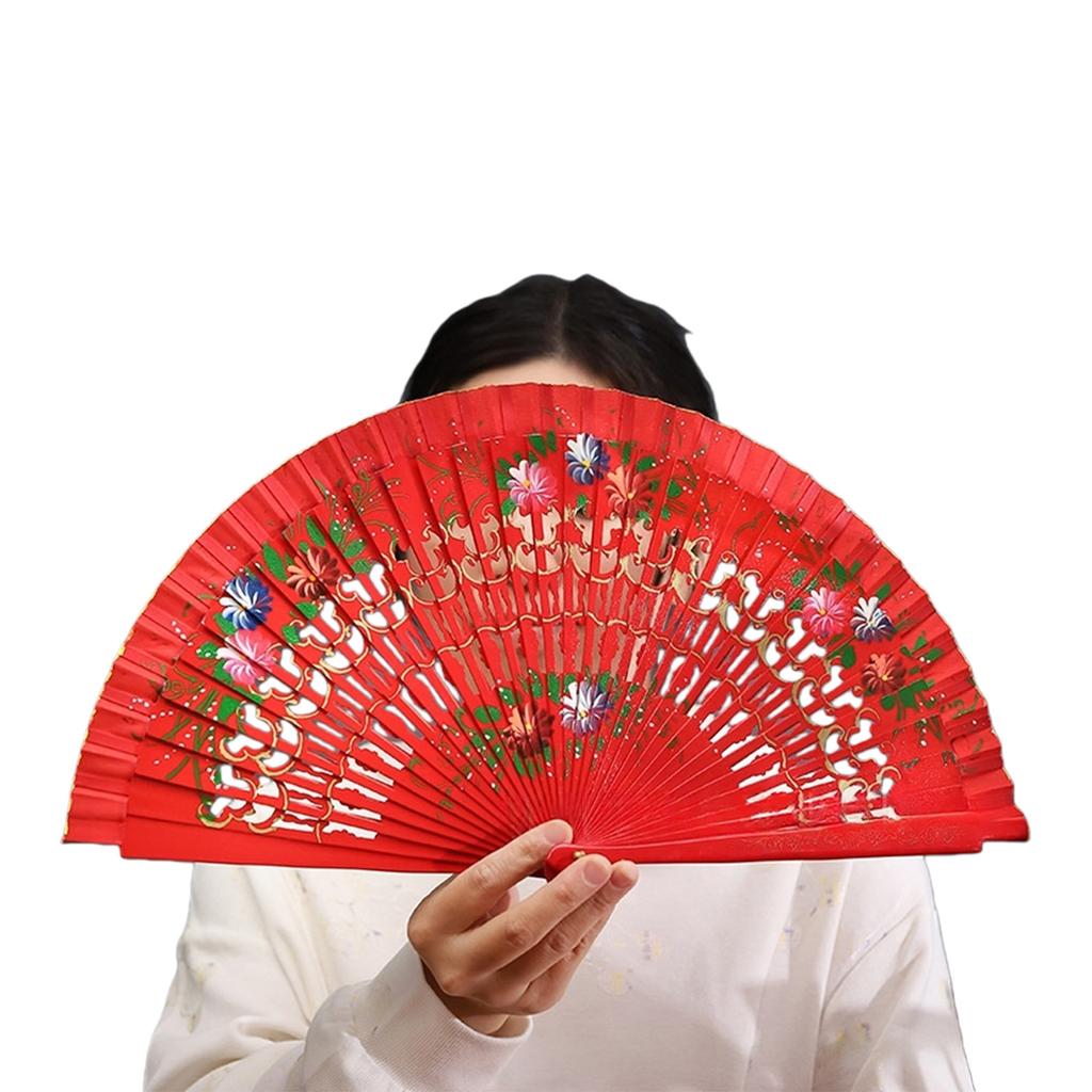 Traditional Folding Fan Artistic Hand Paint Design Natural Wood Fan Cultural Home Display Ornament