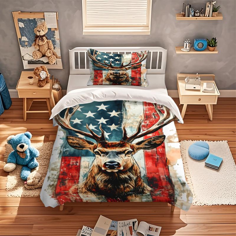 Cool Deer Bedding Set,American Flag Size Duvet Cover Set For Boys Kids Comforter Sets With 1 Duvet Cover 2Pillowcases Room Decor