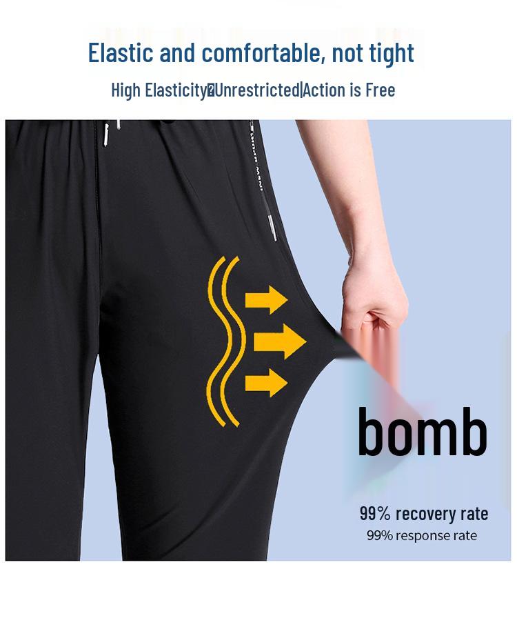 Men's High-End Elastic Ice Silk Sports Pants - Summer Breathable, Quick-Drying, Loose Straight Leg, Plus Size, Long Running Pants