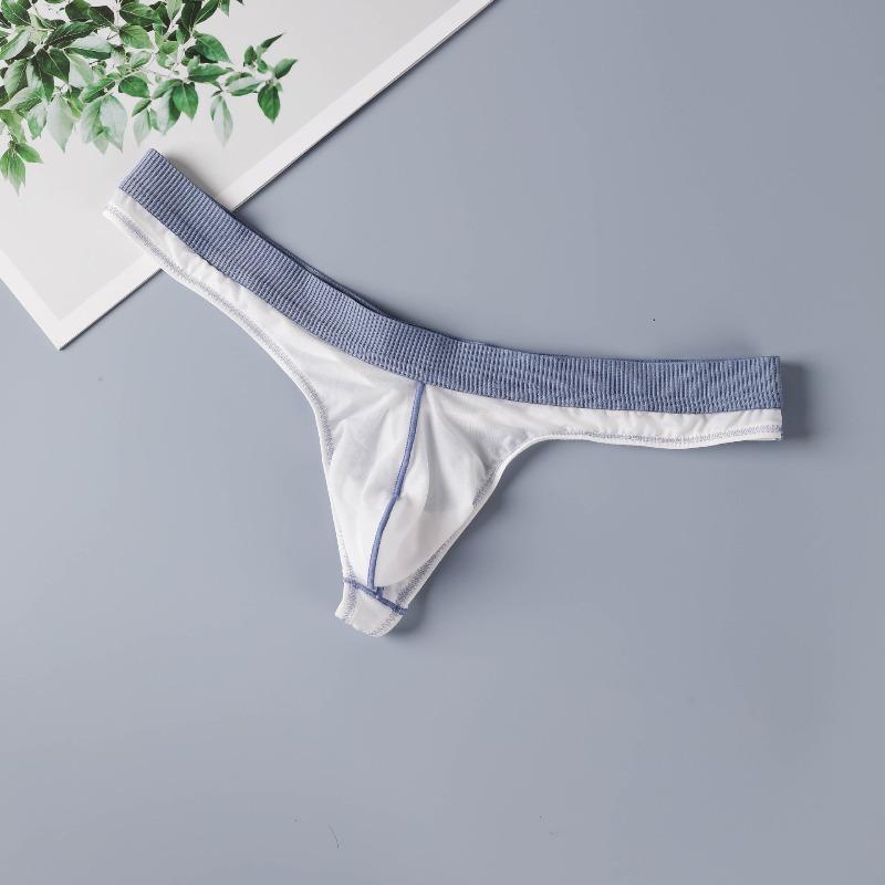 T-Back Thongs Men Sexy Ice Silk G-String Bulge Pouch Underwear Breathable Soft Panties Penis Bag Underpants Man Panties Knickers