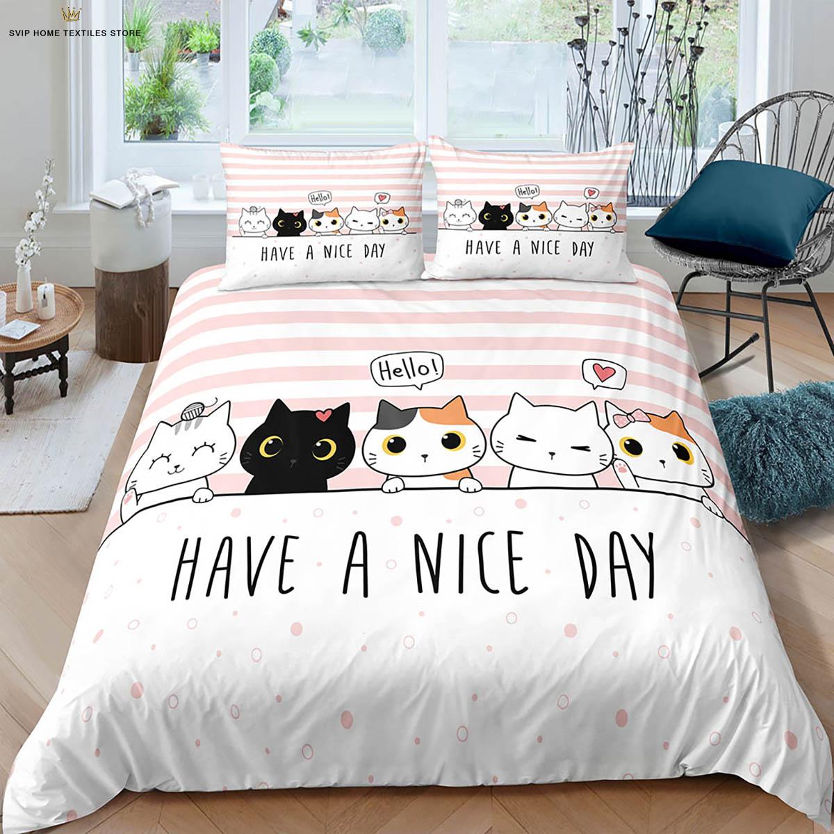 

Милый мультяшный кошачий принт с лапой пододеяльник наволочка комплект постельного белья детский подарочный комплект из трех предметов можно настроить EU 135x200cm 2PCS