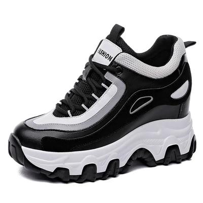 Scarpe Casual da Donna con Zeppa Piattaforma in Vera Pelle da 9 cm con Tacco Nascosto, Sneakers Chunky, Moda Invernale Calda Za Ins, Stivali Sneakers