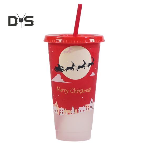 710 ml pohár so slamkou na jednoduché čistenie Christmas Elements Odolná magická fľaša na vodu so slamkou meniacou farbu