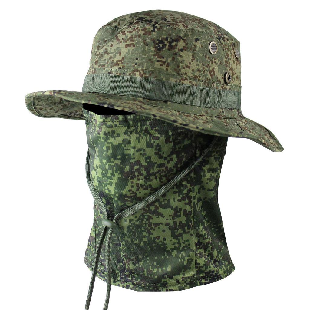 Camouflage Rundkrempenhut & Sturmhauben-Set: Sonnenschutz für den Sommer-Bergsteigen