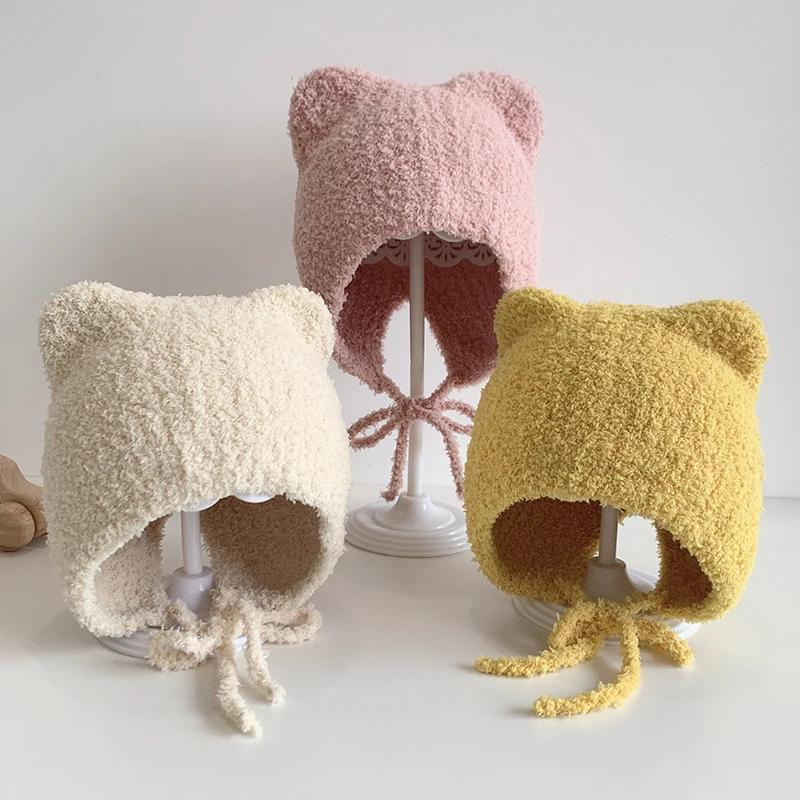 Winter Baby Beanie Cap Cartoon Ear Protection Soft Warm Knitted Hat For Boy Girl Toddler Cute Cat Crochet Hats