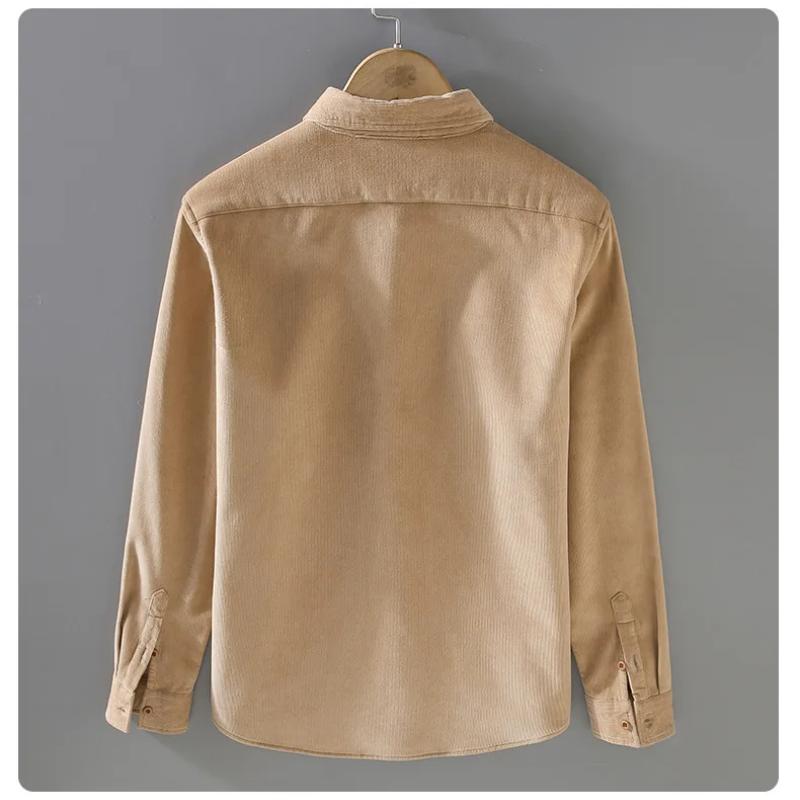 Autumn and Winter Warm Shirt Men Daily Casual Long Sleeve Shirts Lapel Collar Corduroy Fleece Shirt Retro Simple Style Thicken Men Tops