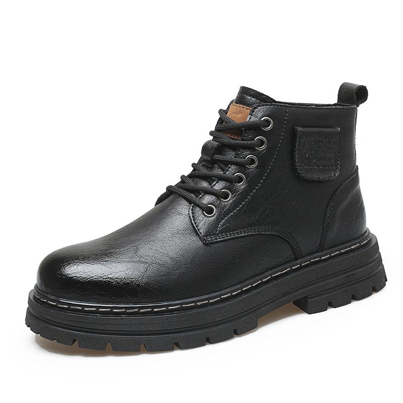 Non-slip Casual Leather Man Ankle Boots Outdoor Motorcycle Boots Versatile Leisure Botas Street Style Men High Top Shoe Sneakers