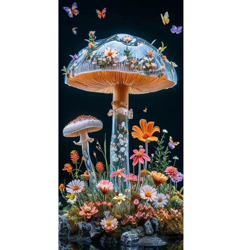 Paesaggio di Funghi Colorati 5D Fai da Te Kit Pittura Diamante Rotondo Completo Mosaico Artistico Ricamo Diamante, Decorazione per la Casa
