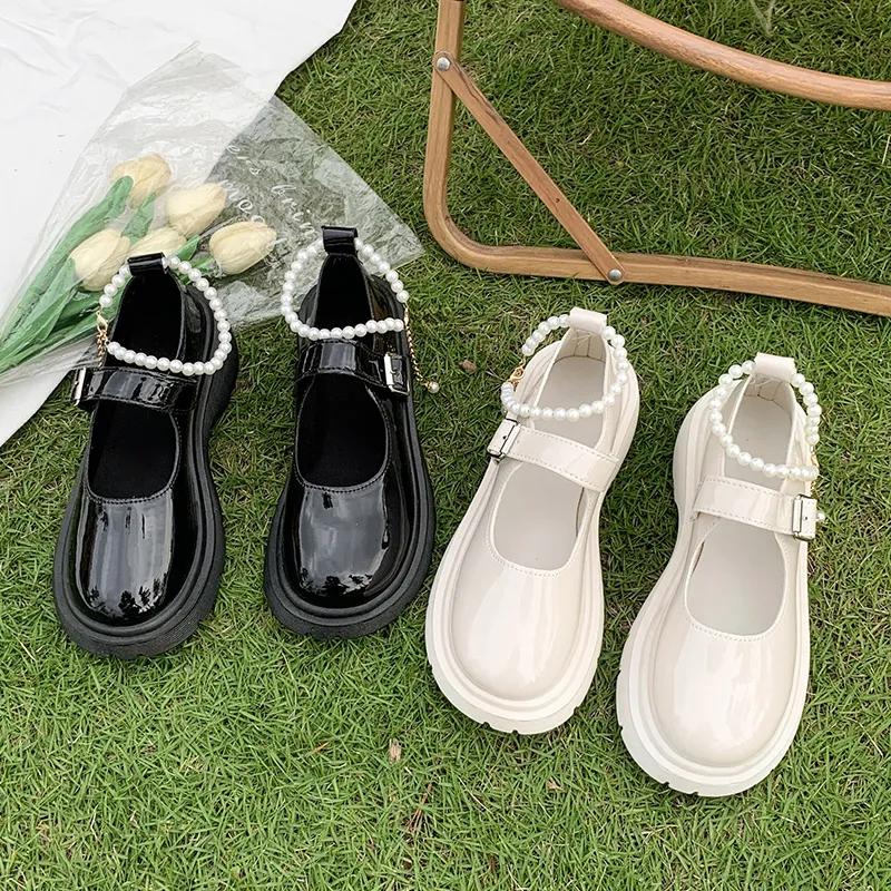 Spring Summer Women's  Beaded Mary Jane Leather Shoes Comfortable Elegant Flat Black Walking Shoes