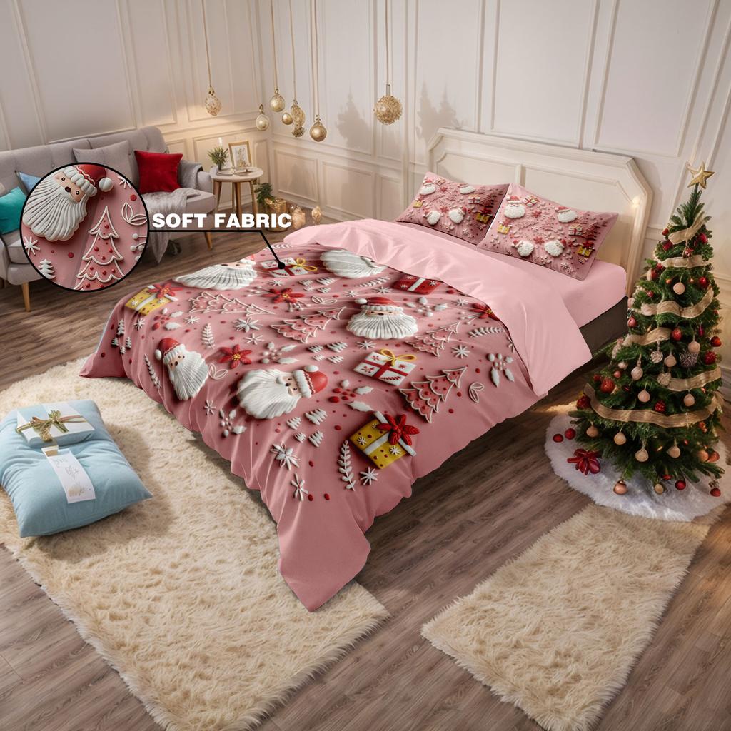 Set Plapumă Fără Miez 3 Buc. Crăciun Fericit Imitație Imprimeu Relief Dormitoare Mărimi Multiple Decorațiune Lenjerie de Pat Moale Lavabil la Mașină