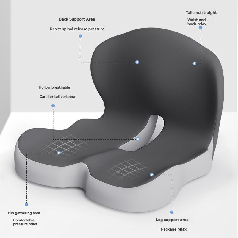 Memory Foam One Piece Seat Cushion with Backrest Integrated Support Pillow for Students Office Chairs and Car Lumbar and Buttock Protection Pad