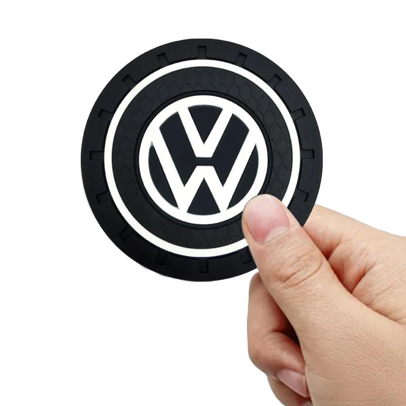 1/2pcs Car Cup Mat Anti-slip Bottle Holder Coasters Emblem For VW CC Polo Golf 4 MK7 MK5 MK4 MK6 Passat Touran Scirocco Tiguan zr2