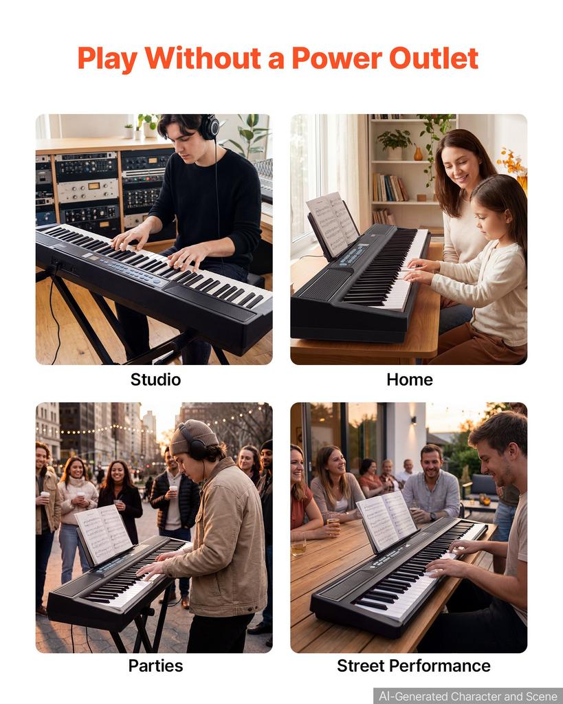 VEVOR Digital Piano 88 Keys Semi Weighted Electric Keyboard Portable Black, for Beginners, 128 Tones, 128 Rhythms, Full-Size Electronic Piano