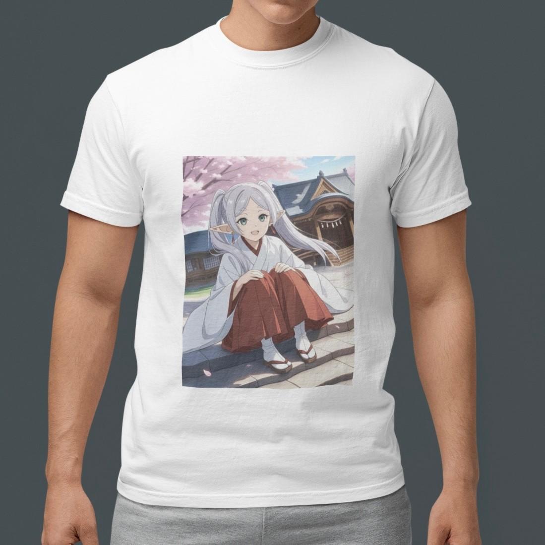 Frieren Beyond Journey’s End T-Shirt Anime Elf Girl Japanese Shrine Art Graphic S
