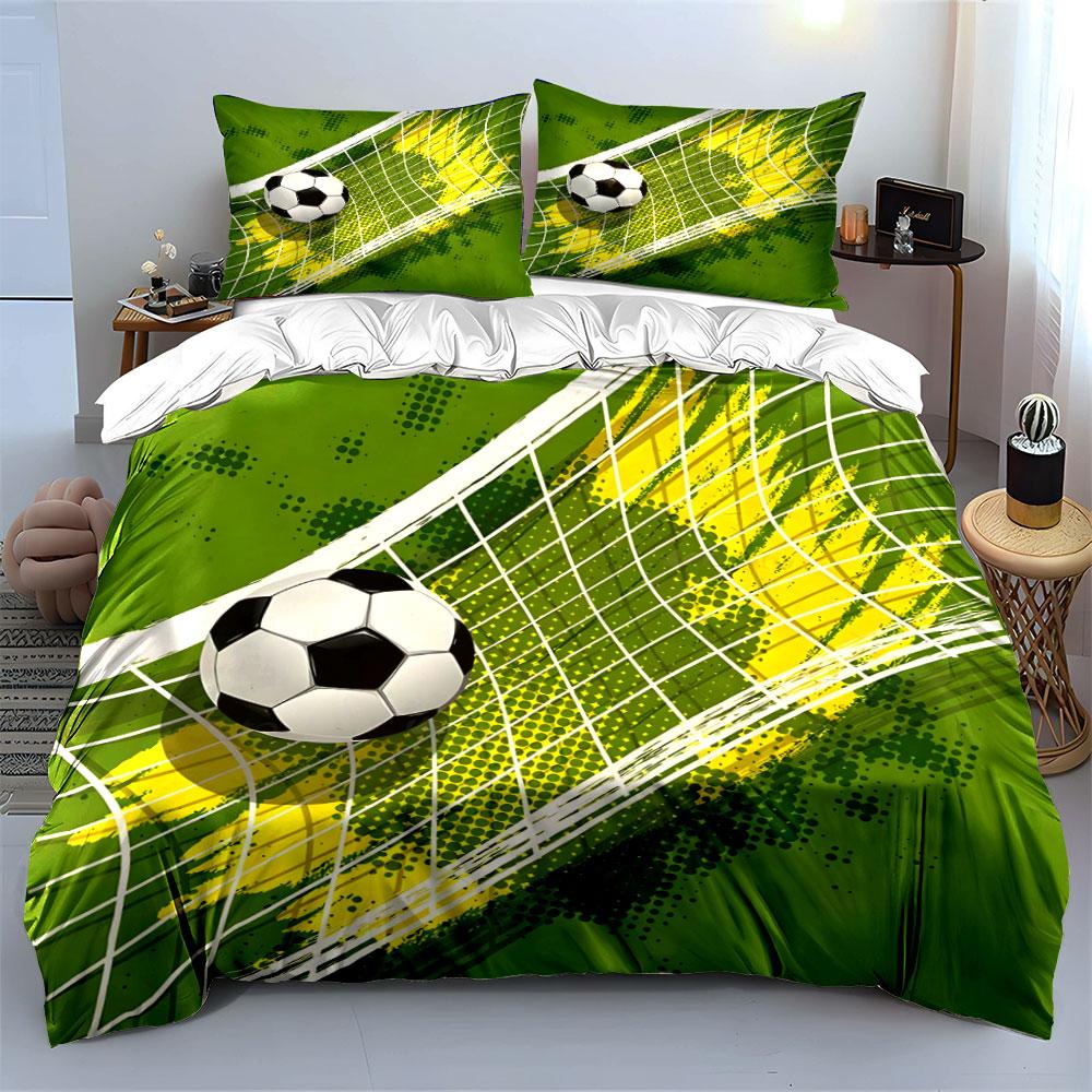 Soccer Ball Hitting The Net Print Bedding Set 1 Duvet Cover 2 Pillowcases For Adult And Children Luxury Gift Full Size
