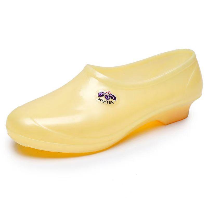 Women's New Shallow Low Heel Jelly Rain Shoes Round Toe Non Slip Slip On Waterproof Lightweight Candy Color Kitchen Work Shoes
