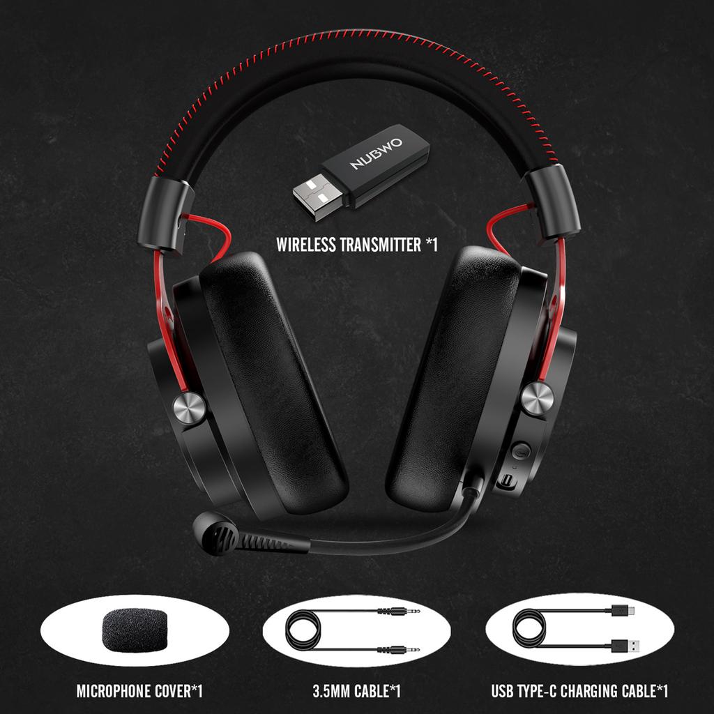 NUBWO G03 Wireless Gaming Headset, Noise Cancelling Over Ear Headphones with Mic 17H Long Lasting Battery 2.4G Wireless Wired Bass Surround