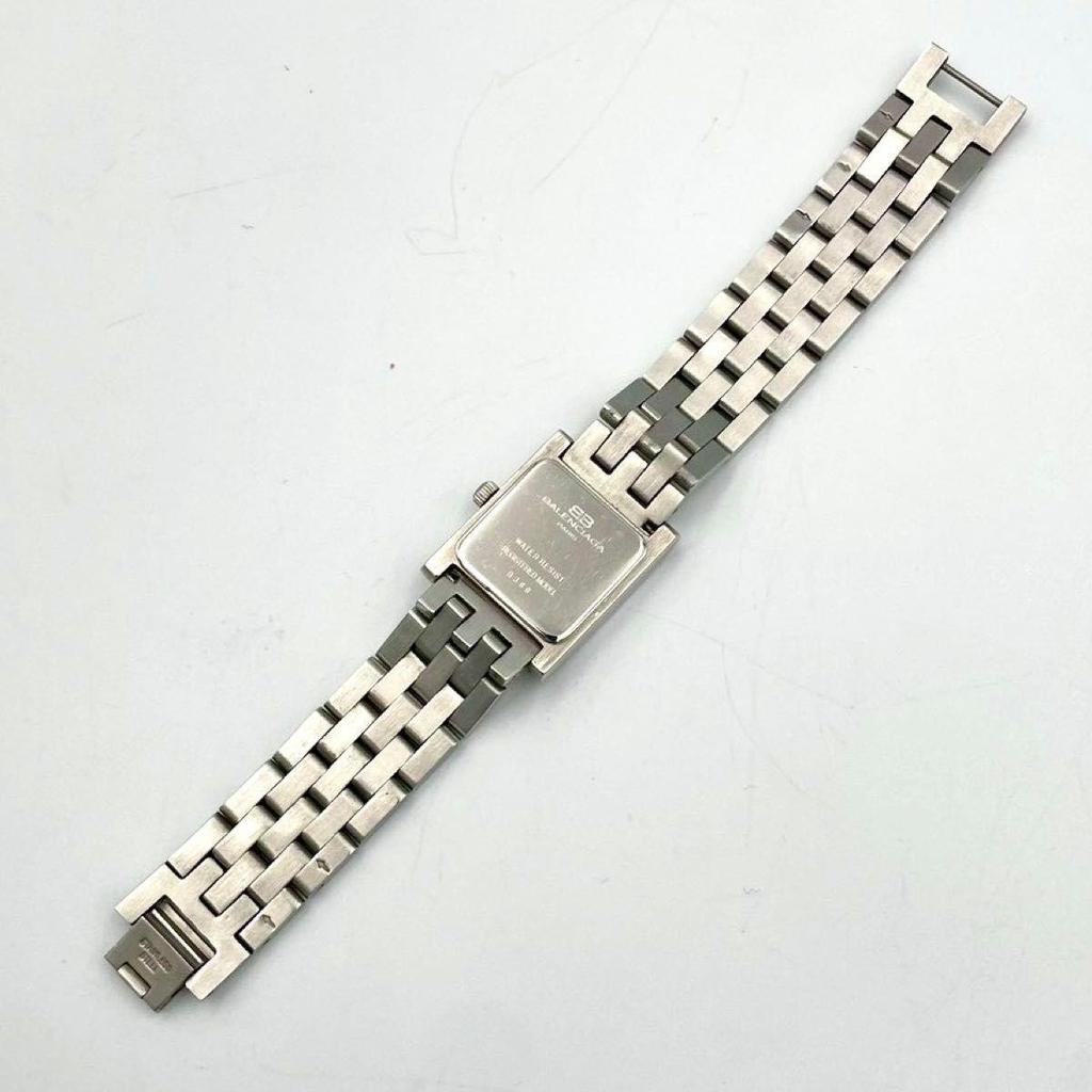 Used 984 New Battery BALENCIAGA Balenciaga Watch Square Quartz Ivory Stainless Steel Silver Ladies