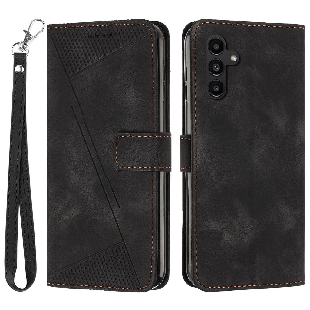 Für Samsung Galaxy M35 5G Hülle Dreiecksmuster Leder Handyhülle mit Handschlaufe Kartenfächer