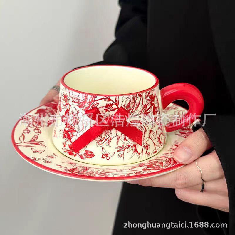Festive Red Rose Flower Cups And Saucers Wedding Gifts For Newcomers, High-End Souvenir Sets For Girlfriends, High-End And Exquisite