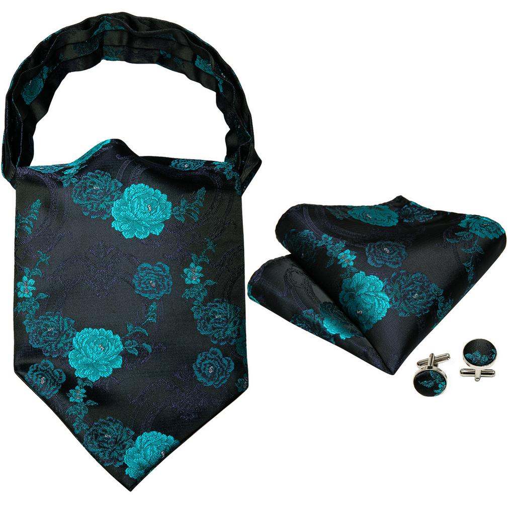 Barry.Wang Mens Chic Floral Paisley Cravat Jacquare Silk Ties Hanky Cufflinks Set Formal Wedding