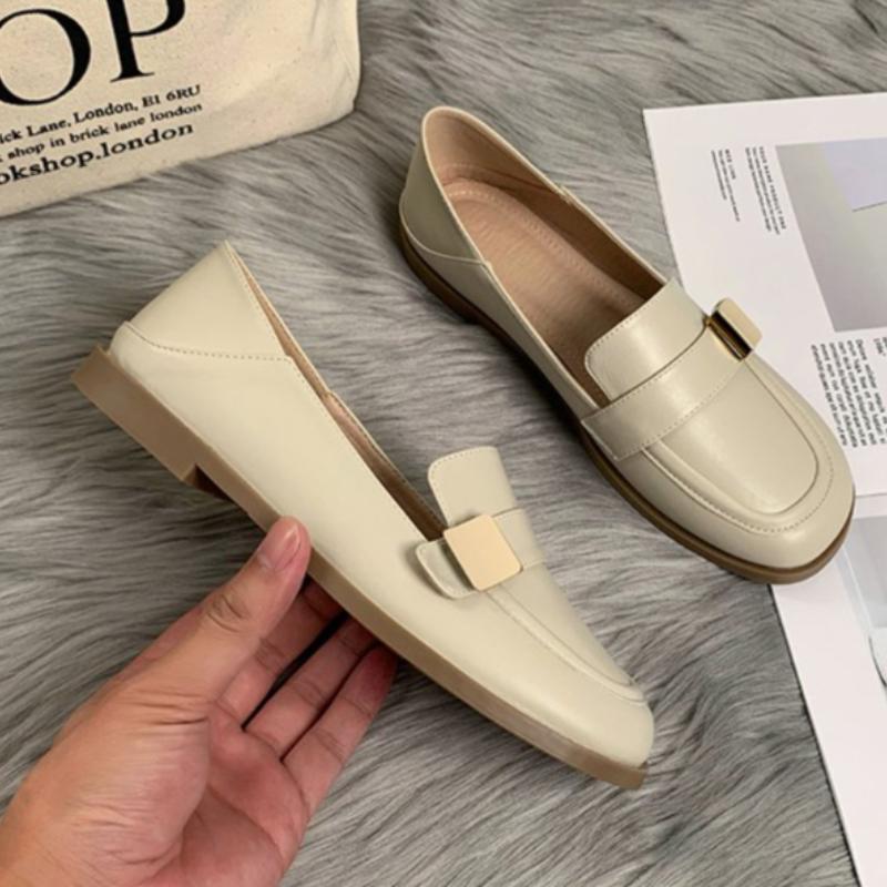 Fashion Women's Flat Shoes Apricot Small Leather Shoes 2024 New Platform Loafers Ladies Fashion and Comfortable Work Shoes Zapatos