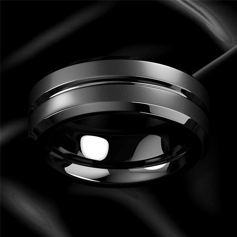 Fashion 8mm Men Rings Black Groove Matte Stainless Steel Rings For Men Wedding Engagement Jewelry Anniversary Birthday Gifts